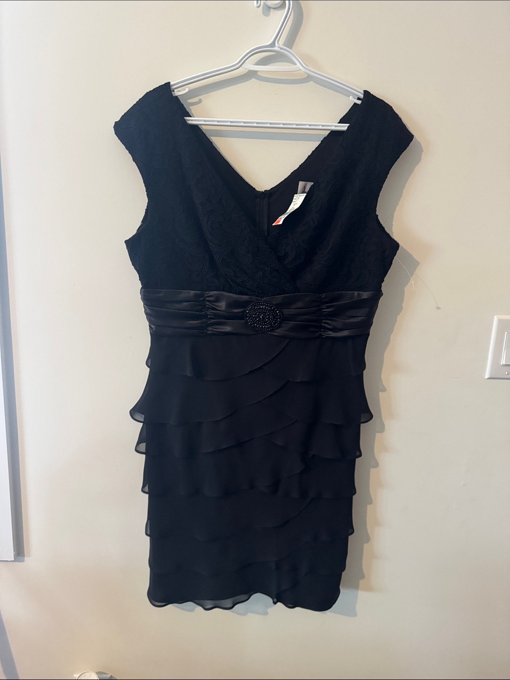 Joseph Ribkoff Black Tiered V-Neck Cocktail Dress